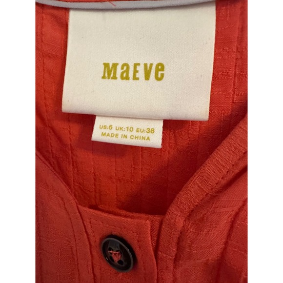 Maeve Anthropologie Orange Pleated Button Front Tank Top Women US 6 - Picture 3 of 11